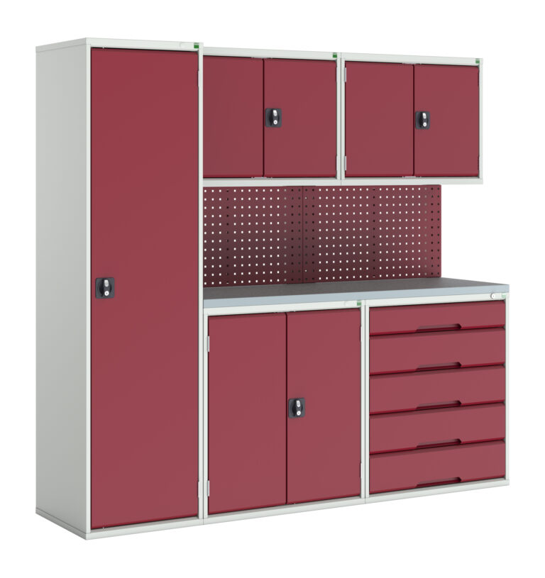 storage cabinet unit in crimson red