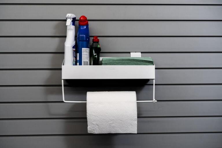 paper towel rack attached to flexipanel slatwall